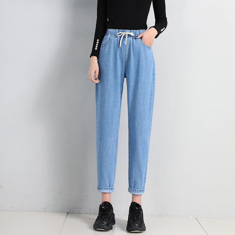 Dames Komfortable Jeans med Elastisk Liv med Sidelommer