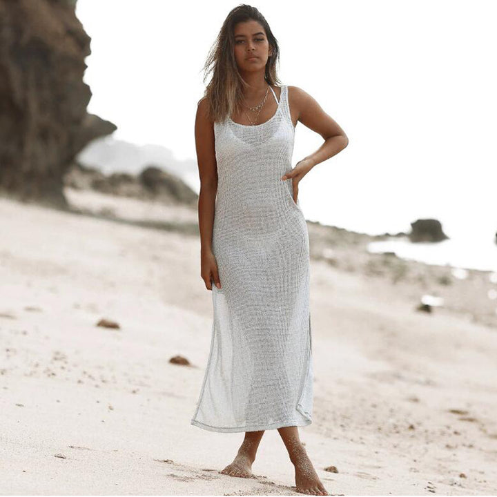 Damen Elegante Häkel-Strandrobe mit asymmetrischem Schnitt Skjora
