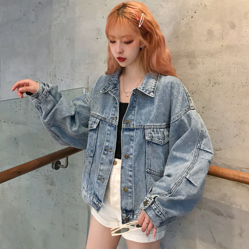 Dame Oversized Denim Jakke med Praktiske Lommer Skjora