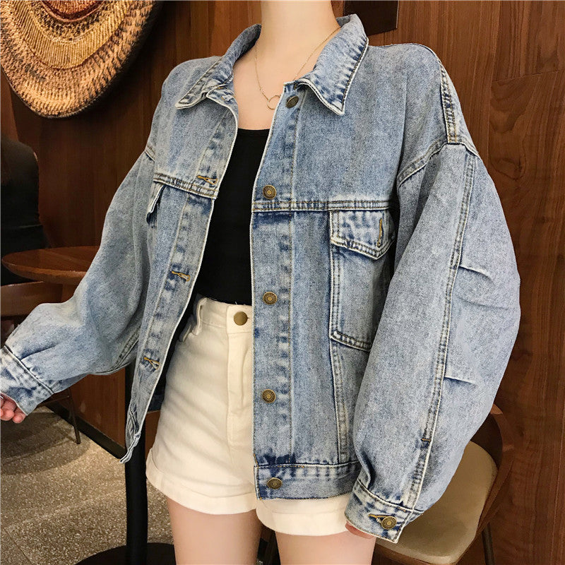 Dame Oversized Denim Jakke med Praktiske Lommer Skjora