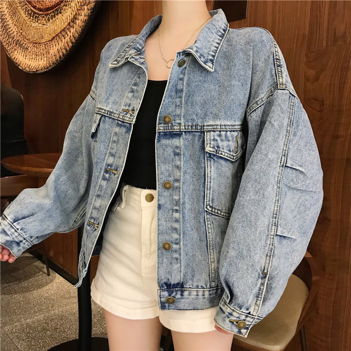 Dame Oversized Denim Jakke med Praktiske Lommer Skjora