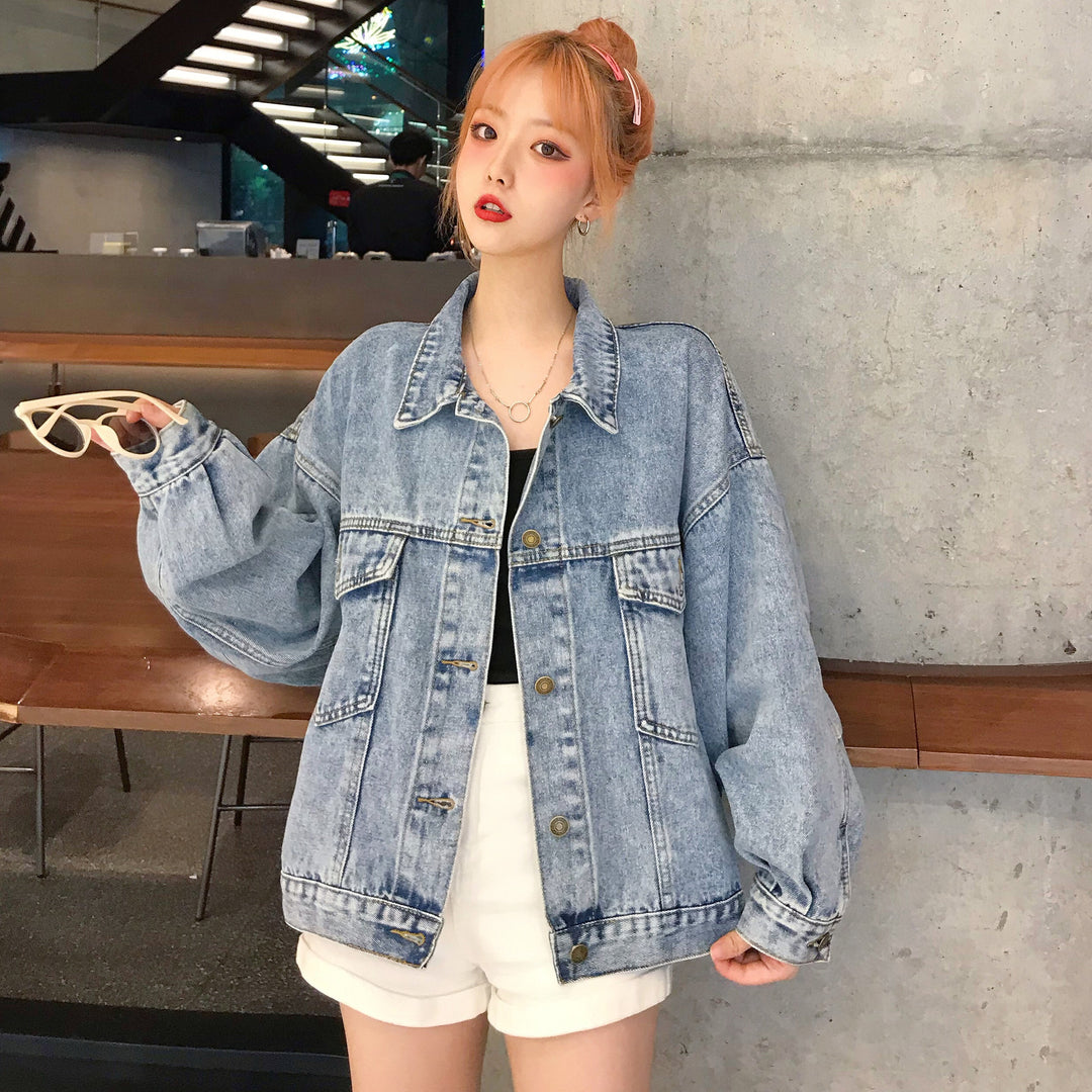 Dame Oversized Denim Jakke med Praktiske Lommer Skjora