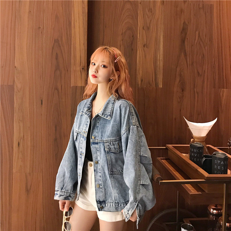 Dame Oversized Denim Jakke med Praktiske Lommer Skjora