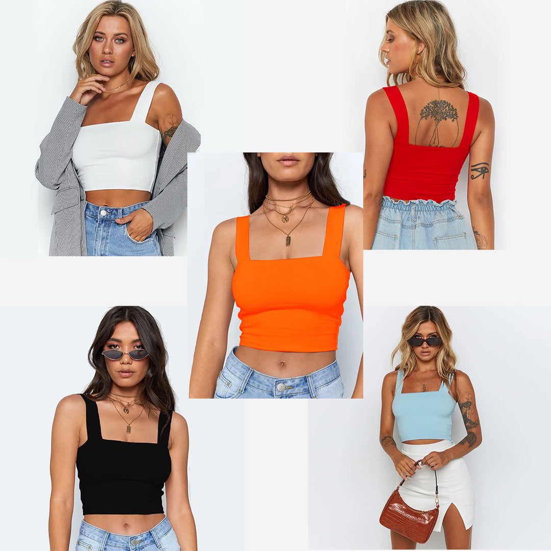Dame Figurtilpasset Crop-Top med brede stropper Skjora