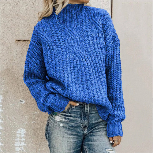 Damer chunky strikkegenser med høy krage og teksturert design Skjora