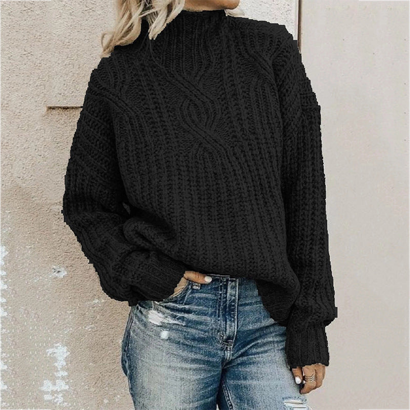 Damer chunky strikkegenser med høy krage og teksturert design Skjora