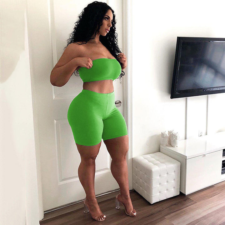 Kvinne Crop Top og Shorts Sett med Elastisk Liv og Figur Formende Snitt Skjora