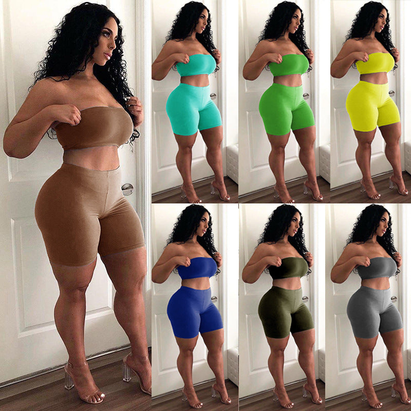 Kvinne Crop Top og Shorts Sett med Elastisk Liv og Figur Formende Snitt Skjora