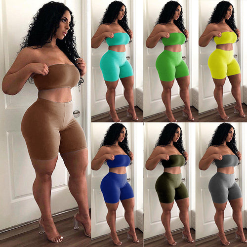 Kvinne Crop Top og Shorts Sett med Elastisk Liv og Figur Formende Snitt Skjora
