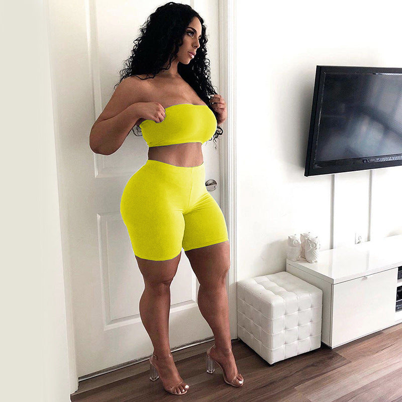 Kvinne Crop Top og Shorts Sett med Elastisk Liv og Figur Formende Snitt Skjora