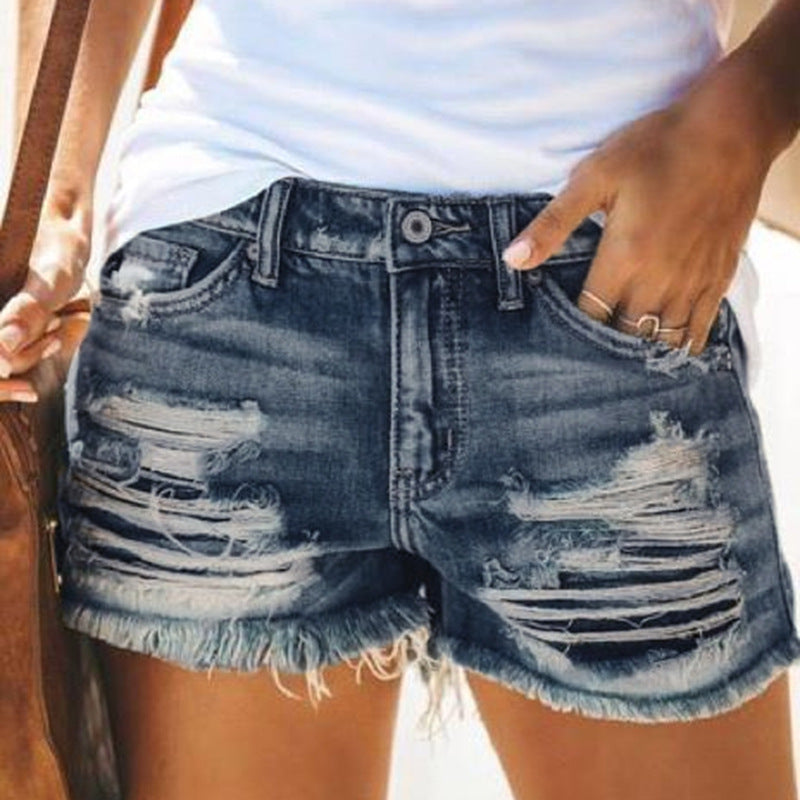 Dame Destroyed Denim Shorts Skjora