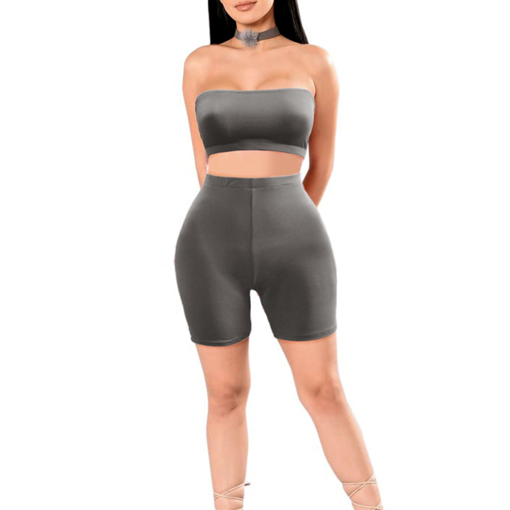 Kvinne Crop Top og Shorts Sett med Elastisk Liv og Figur Formende Snitt Skjora