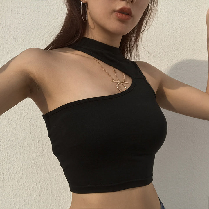 Dame sporty crop-top med kreativ cut-out-design og pustende materiale Skjora