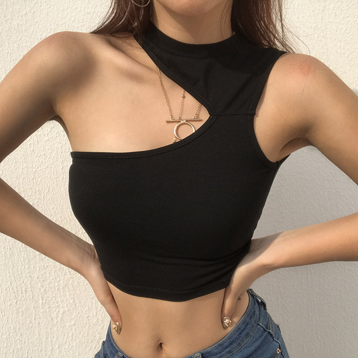 Dame sporty crop-top med kreativ cut-out-design og pustende materiale Skjora