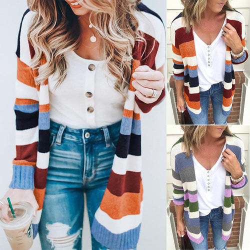 Kvinne casual strikket cardigan med moderne striper Skjora