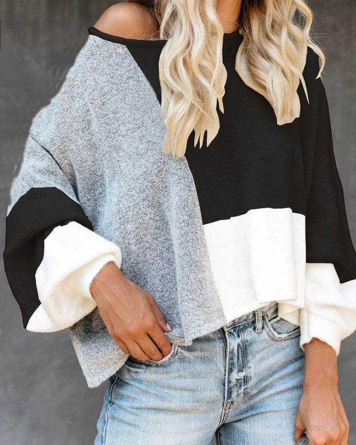 Dame trendy oversized genser med unikt snitt og kontrasterende fargeblokker Skjora
