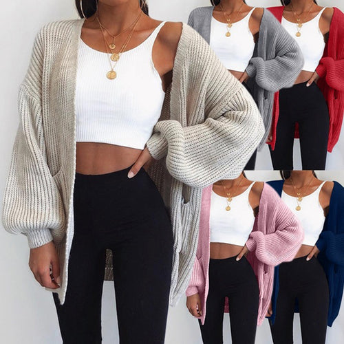 Dame chunky strikket cardigan med overdimensjonerte ermer og praktiske lommer Skjora