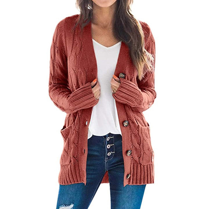 Kvinnes chunky strikket cardigan med store knapper og praktiske lommer Skjora