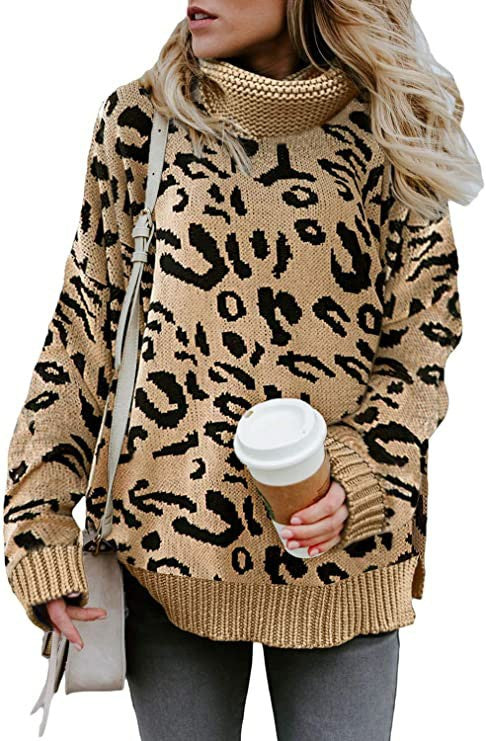 Dame moteriktig genser med leopardmønster Skjora