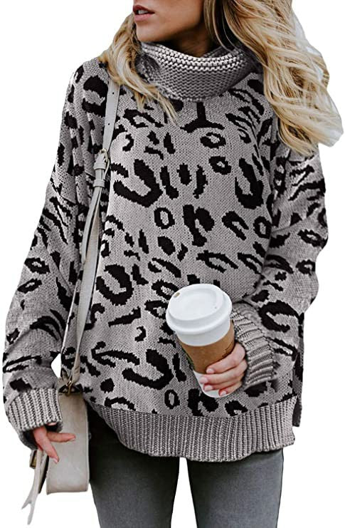 Dame moteriktig genser med leopardmønster Skjora