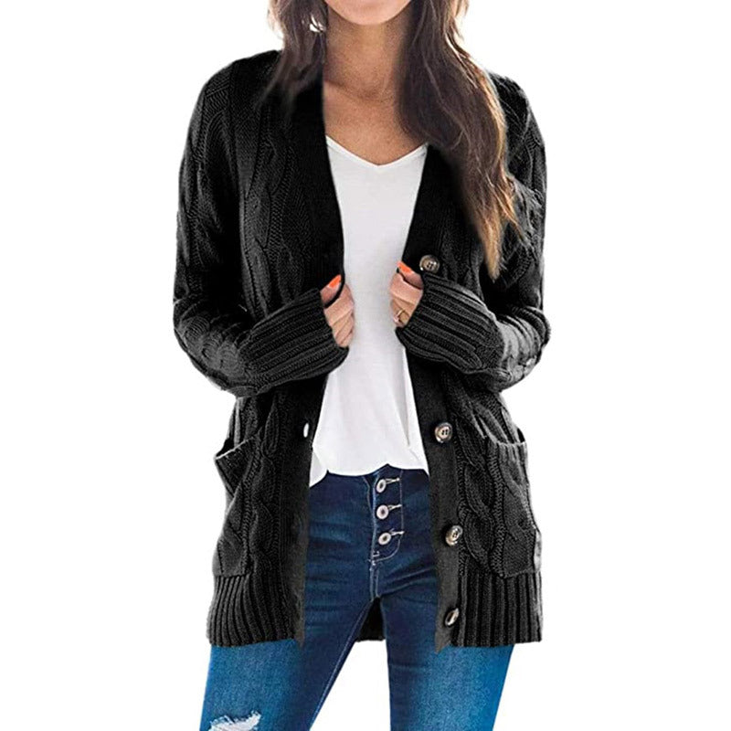 Kvinnes chunky strikket cardigan med store knapper og praktiske lommer Skjora