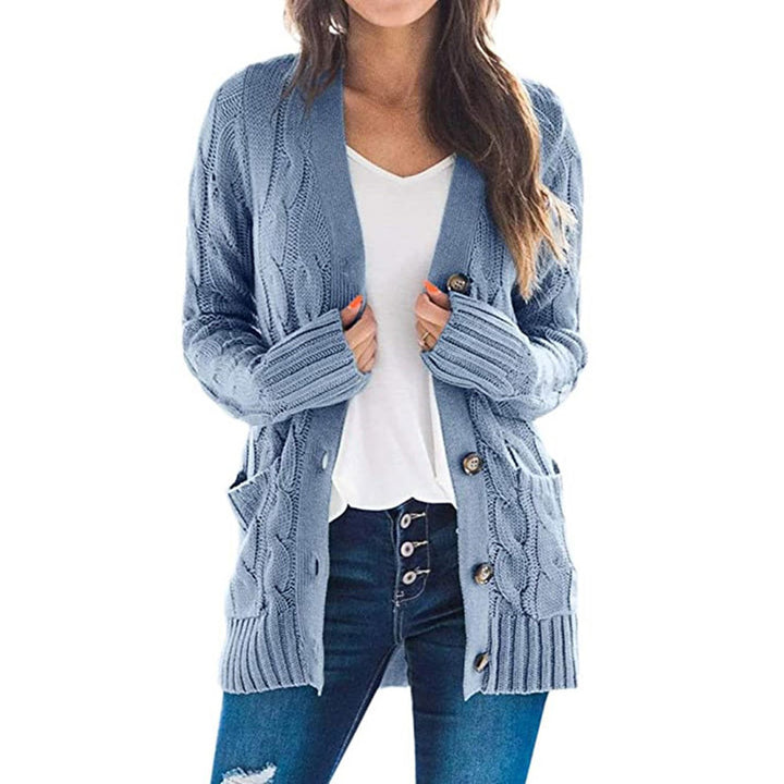 Kvinnes chunky strikket cardigan med store knapper og praktiske lommer Skjora
