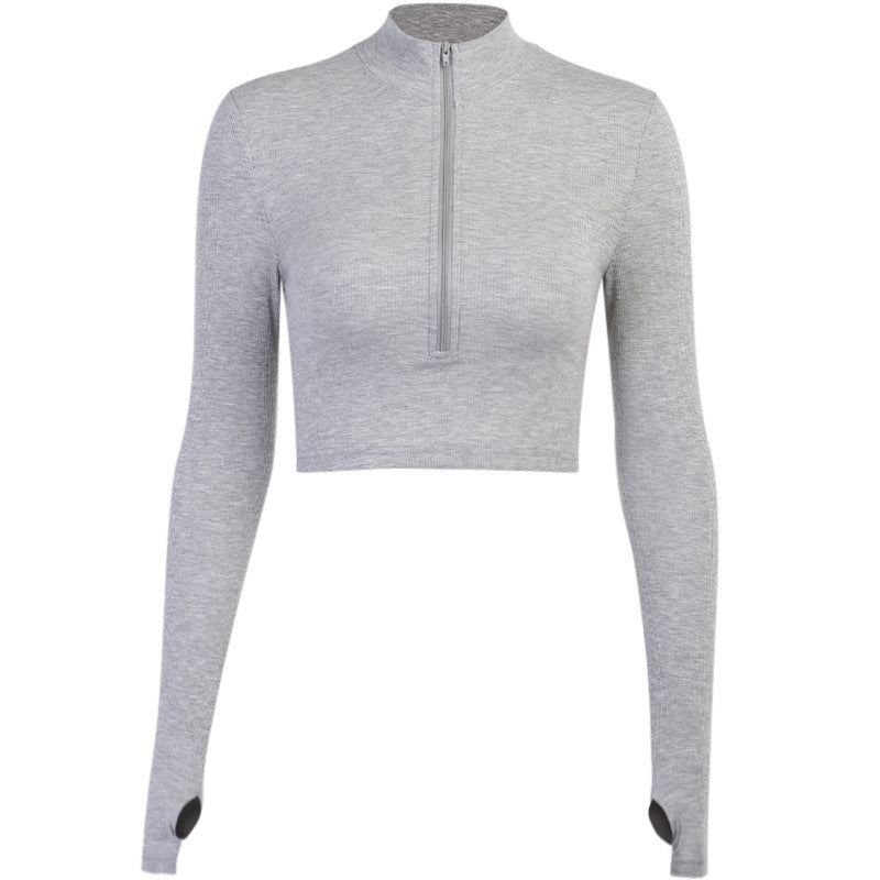 Kvinnelig trendy crop top med høy krage glidelås og lange ermer Skjora