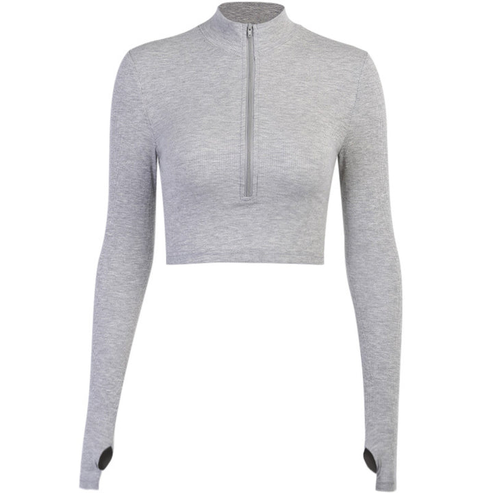 Kvinnelig trendy crop top med høy krage glidelås og lange ermer Skjora