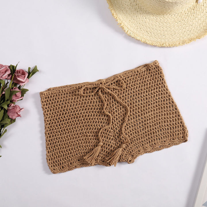 Damen Häkelshorts mit dekorativen Quasten und verstellbarem Bund Skjora