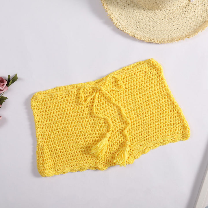 Damen Häkelshorts mit dekorativen Quasten und verstellbarem Bund Skjora