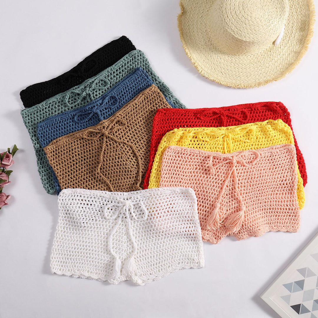 Damen Häkelshorts mit dekorativen Quasten und verstellbarem Bund Skjora