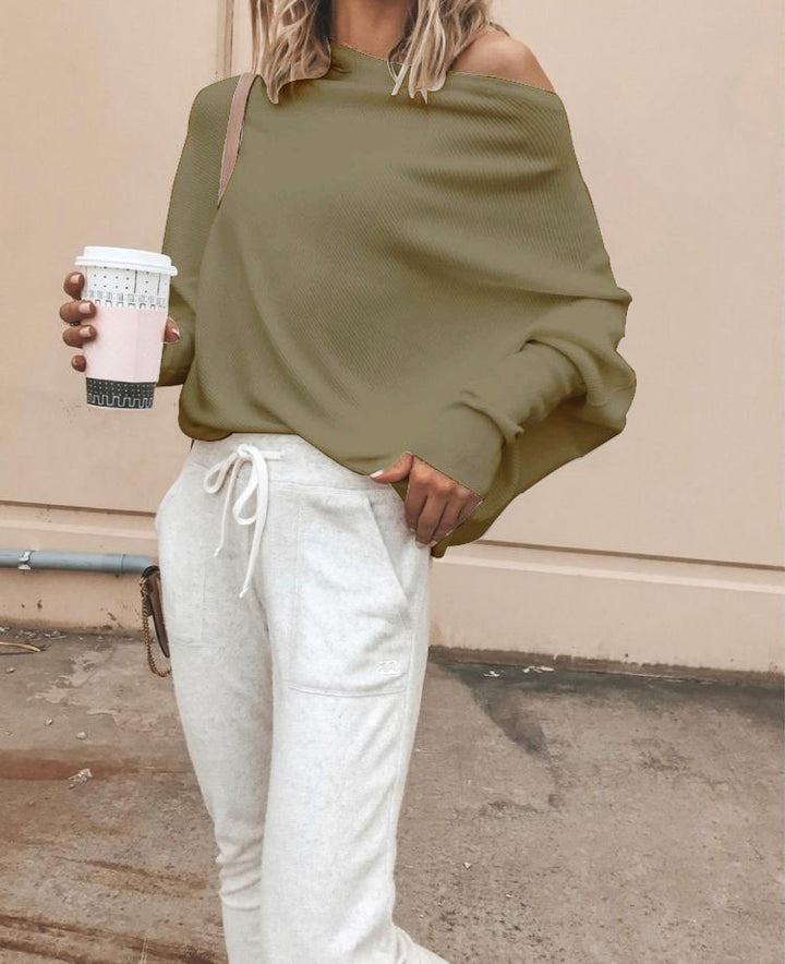 Dame Oversized Sweatshirt med Asymmetrisk Utringning og Avslappet Passform Skjora