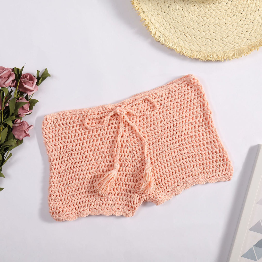 Damen Häkelshorts mit dekorativen Quasten und verstellbarem Bund Skjora