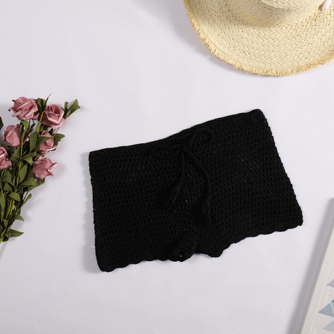 Damen Häkelshorts mit dekorativen Quasten und verstellbarem Bund Skjora
