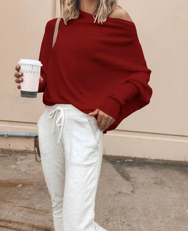 Dame Oversized Sweatshirt med Asymmetrisk Utringning og Avslappet Passform Skjora