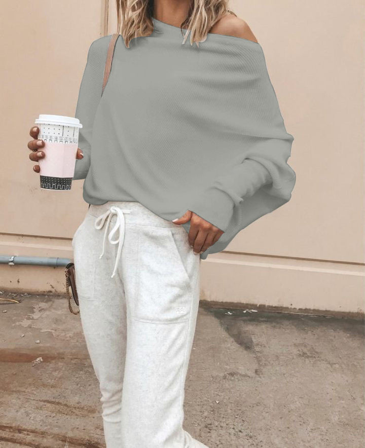 Dame Oversized Sweatshirt med Asymmetrisk Utringning og Avslappet Passform Skjora