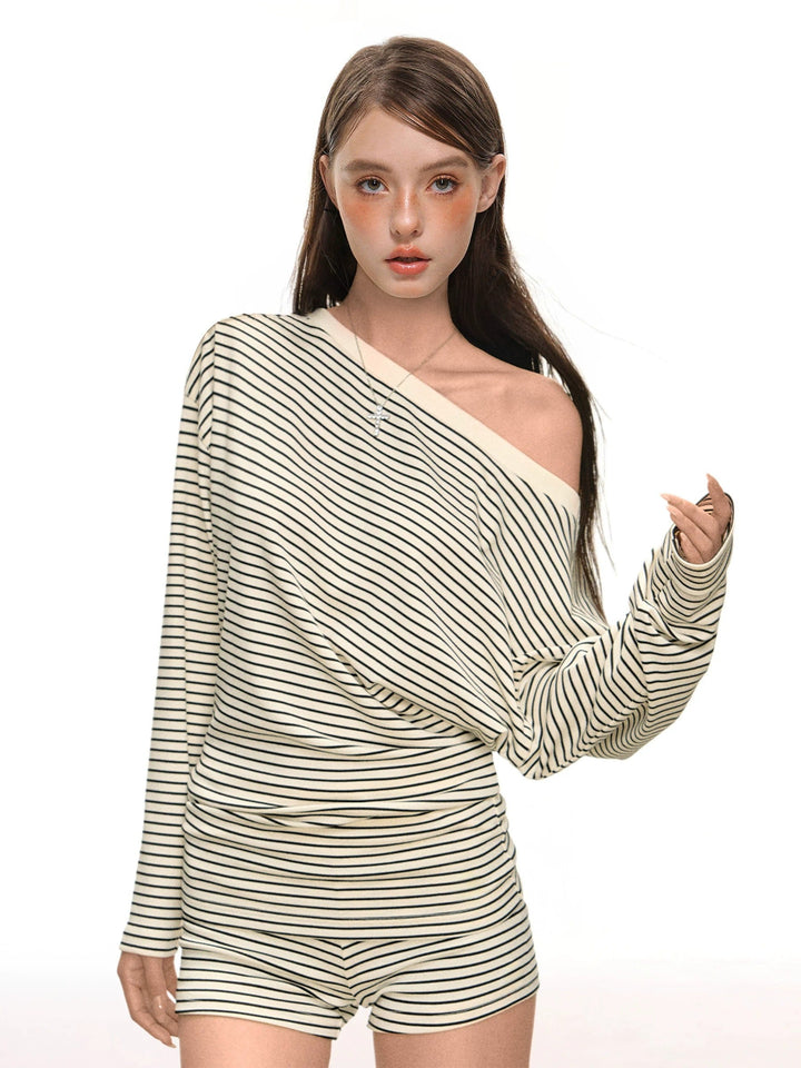 Dame Off-Shoulder Sett med Shorts og Snor