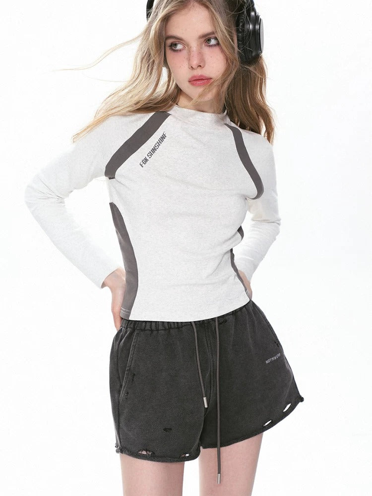 Women's Raglan Long Sleeve T-Shirt Contrast Slim Fit