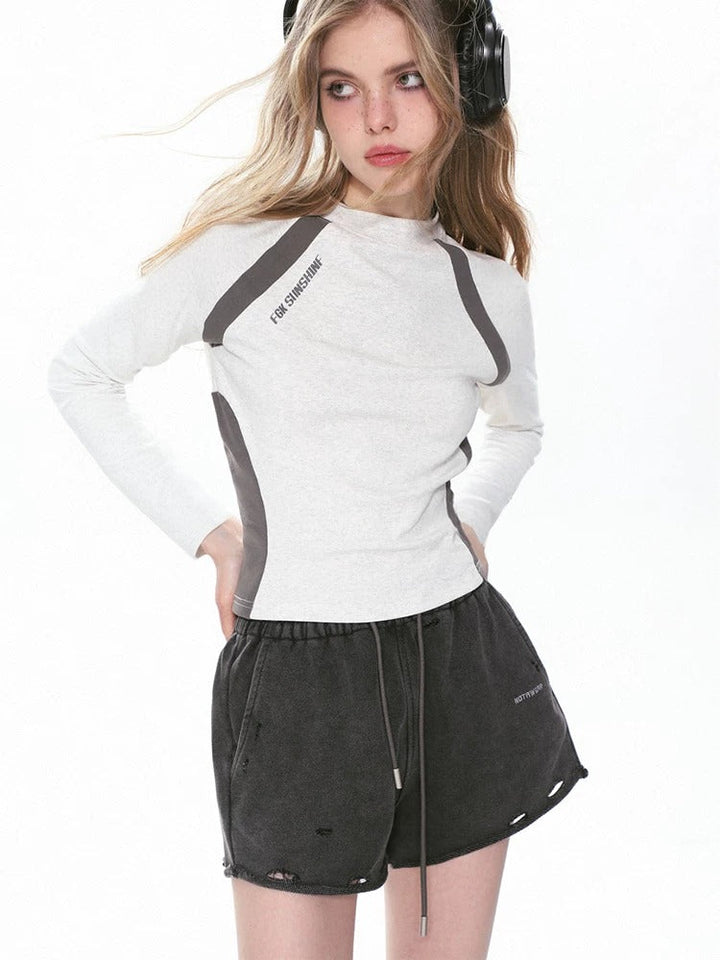 Women's Raglan Long Sleeve T-Shirt Contrast Slim Fit