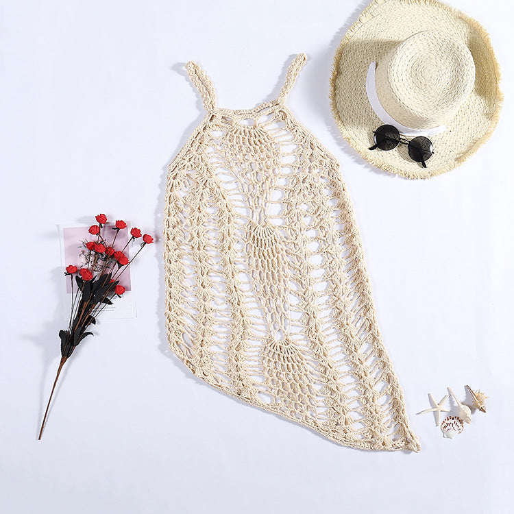 Damen Netz-Strandkleid mit ausgefallenen Lochmustern und tiefem Ausschnitt Skjora