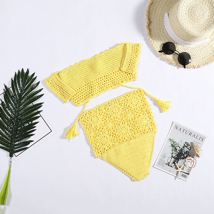 Damen Häkel-Bikini-Set mit dekorativen Fransen und trendigem Oberteil Skjora
