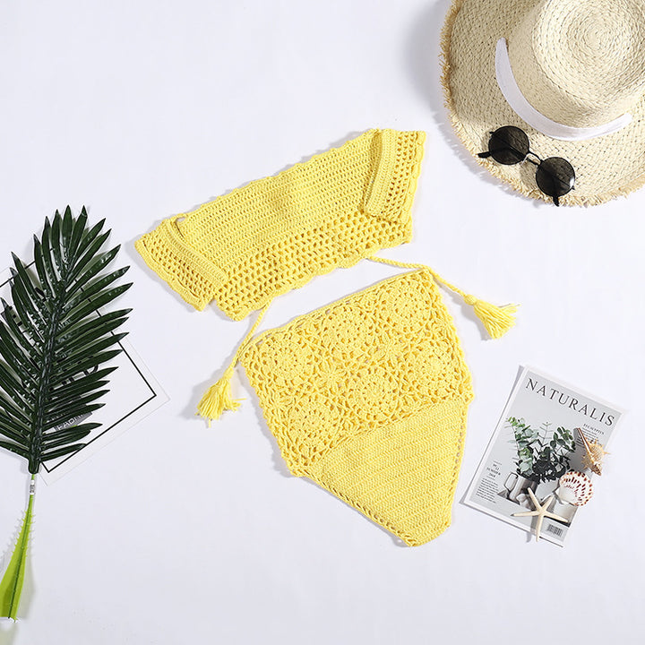 Damen Häkel-Bikini-Set mit dekorativen Fransen und trendigem Oberteil Skjora