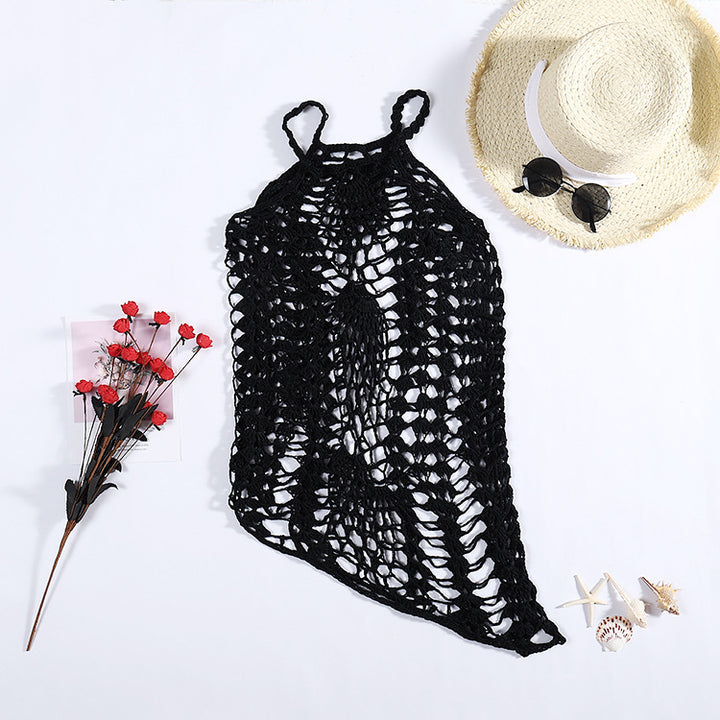Damen Netz-Strandkleid mit ausgefallenen Lochmustern und tiefem Ausschnitt Skjora