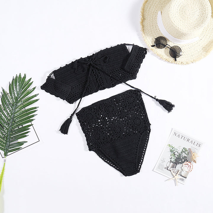 Damen Häkel-Bikini-Set mit dekorativen Fransen und trendigem Oberteil Skjora
