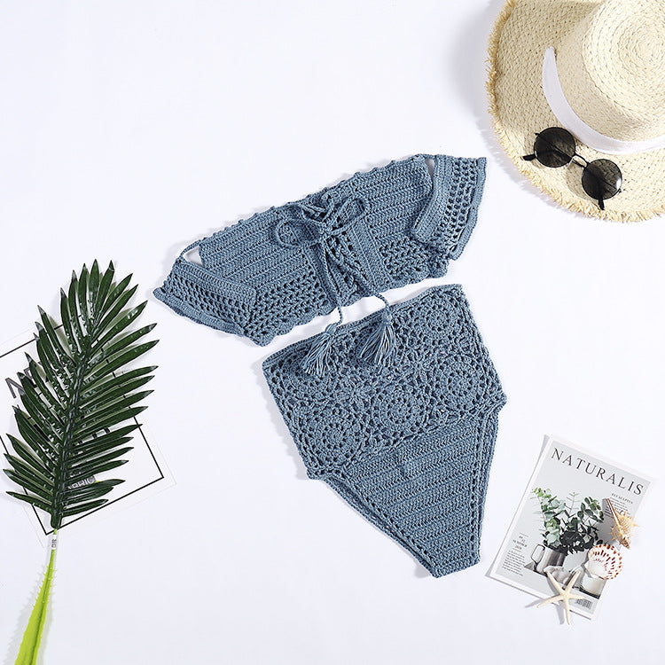Damen Häkel-Bikini-Set mit dekorativen Fransen und trendigem Oberteil Skjora