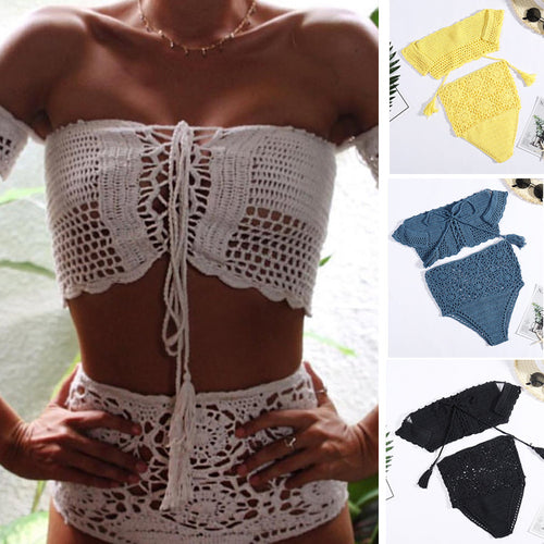 Damen Häkel-Bikini-Set mit dekorativen Fransen und trendigem Oberteil Skjora