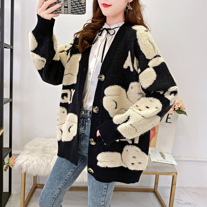 Kvinners Koselige Cardigan med Stort Tekstmotiv Skjora