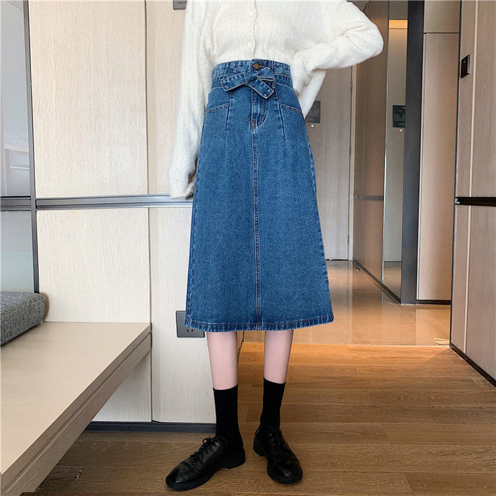 Women's Denim Midi Skirt with Detachable Belt Skjora