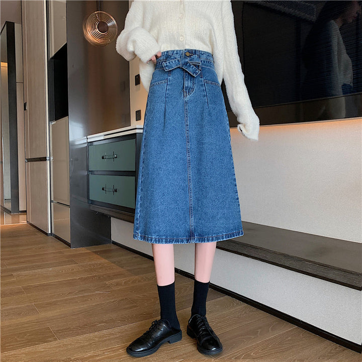 Women's Denim Midi Skirt with Detachable Belt Skjora