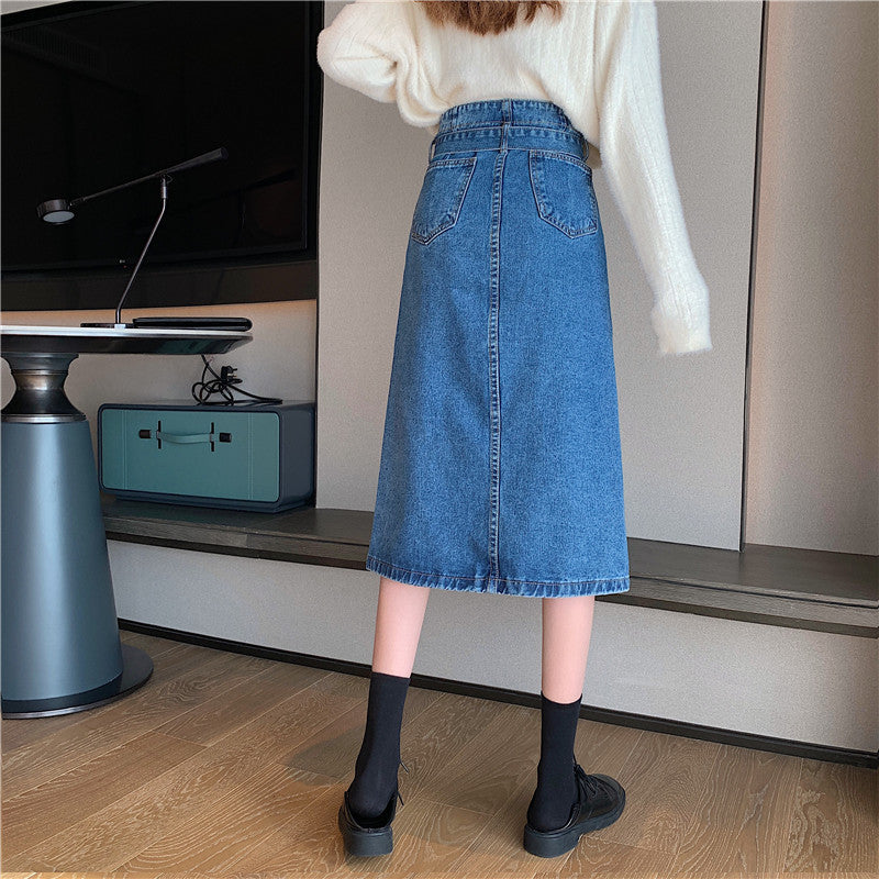 Women's Denim Midi Skirt with Detachable Belt Skjora